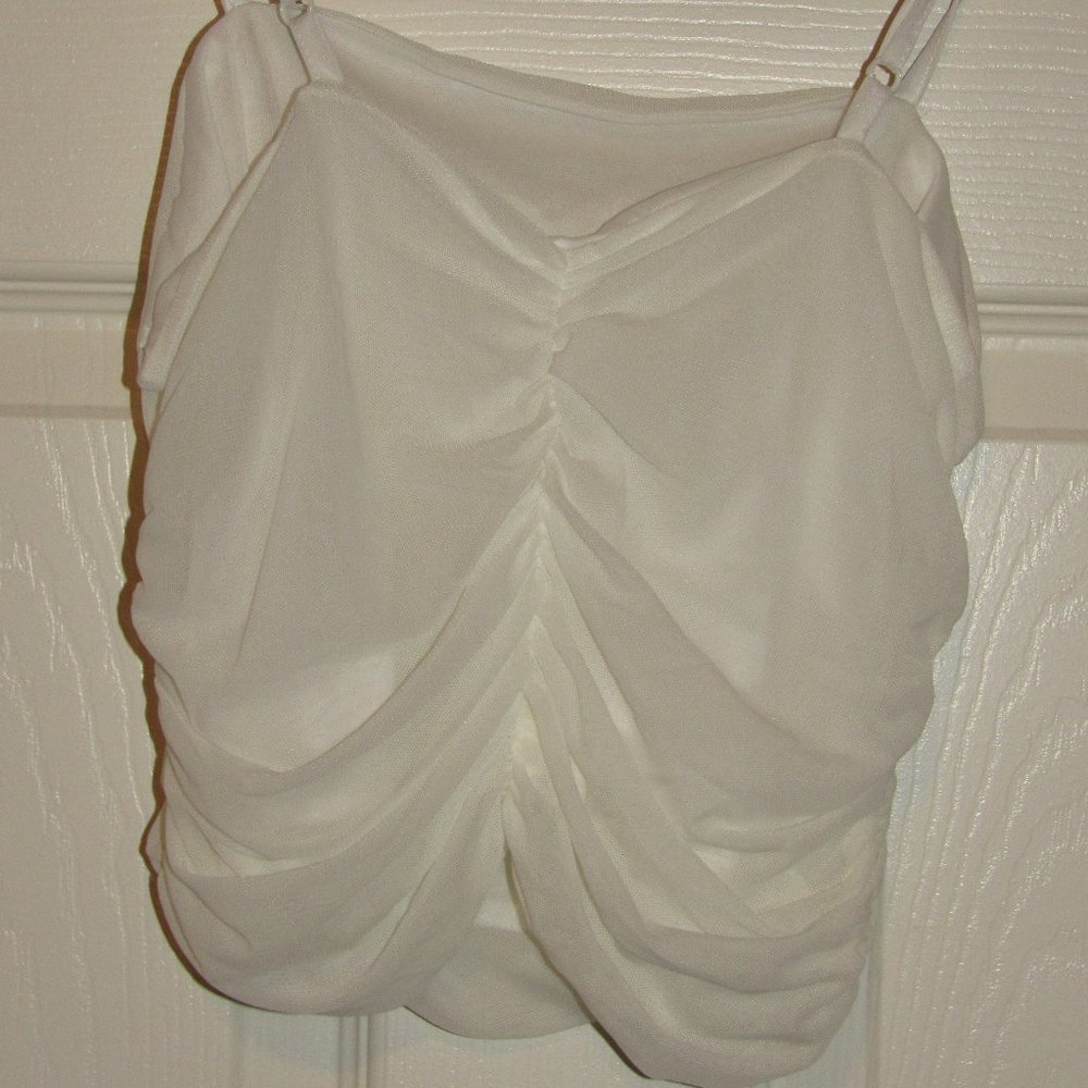 Shein M White Stretch Gathered Spaghetti Strap Top